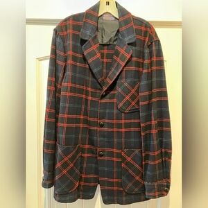 Vintage Pendleton Navy Wool Plaid Jacket with Red Windowpane